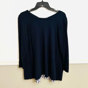 Loft Navy Blue Mixed Media 3/4 Sleeve Pullover Sweater Size Petite Small